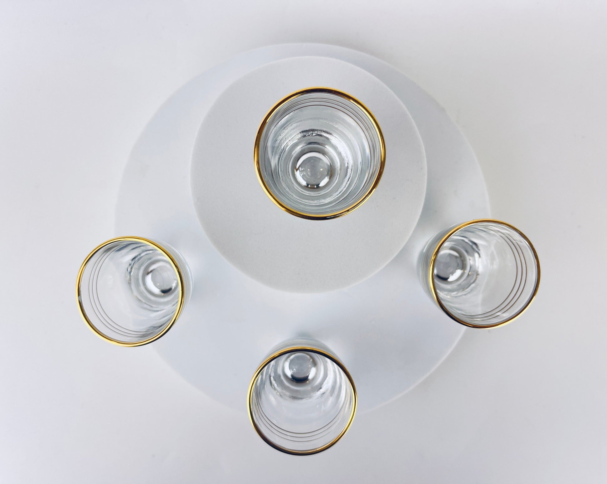 Product image for 'vintage french gold striped clear shot glass barware set set of four 4 made in france' (view 40324d)