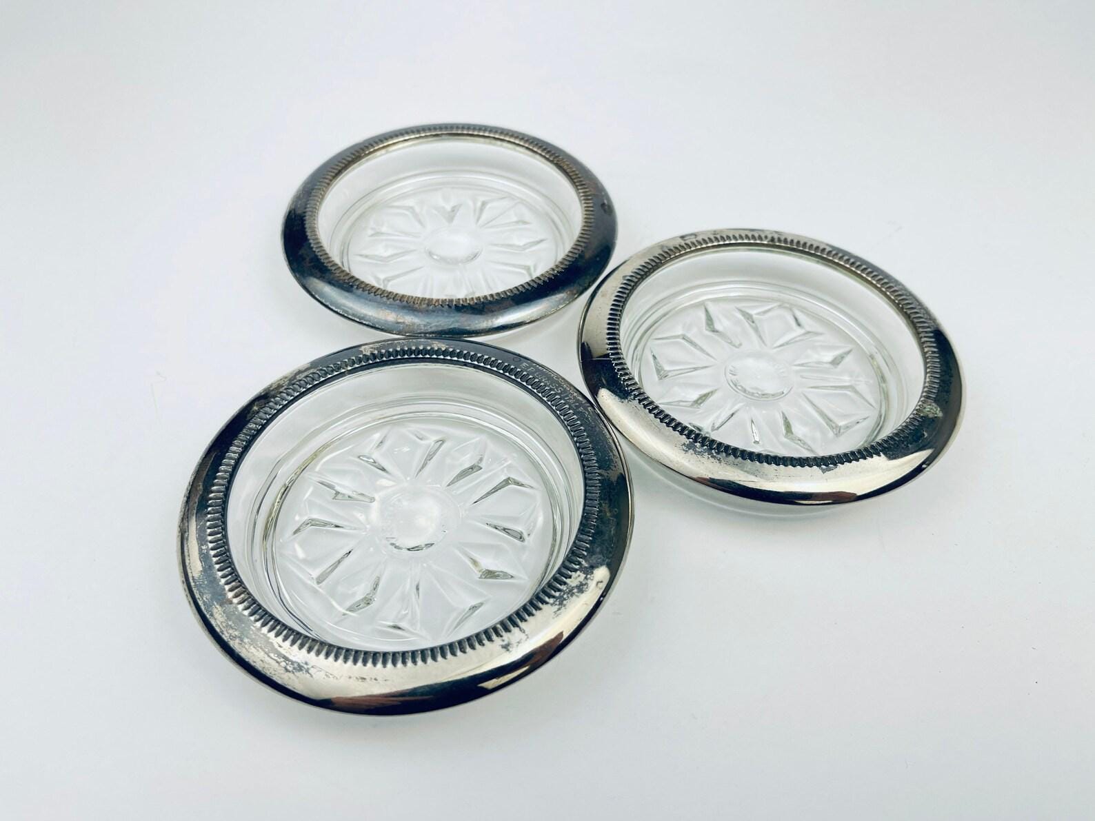 Product image for 'vintage glass silver plated coaster set set of three 3 floral sunburst pattern made in italy' (view 275495)