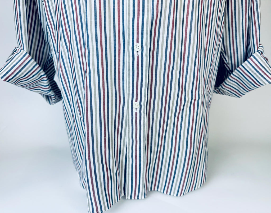 Product image for 'vintage woodwards classic light weight striped long sleeve white button down shirt size medium 17 33' (view 0c4797)