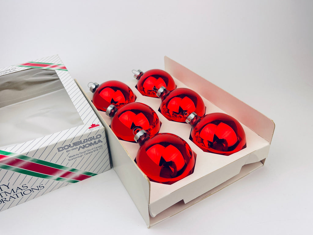 Product image for 'vintage shiny red glass christmas tree ornaments set of six 6 made in canada by doubl glo noma' (view 63c7cb)