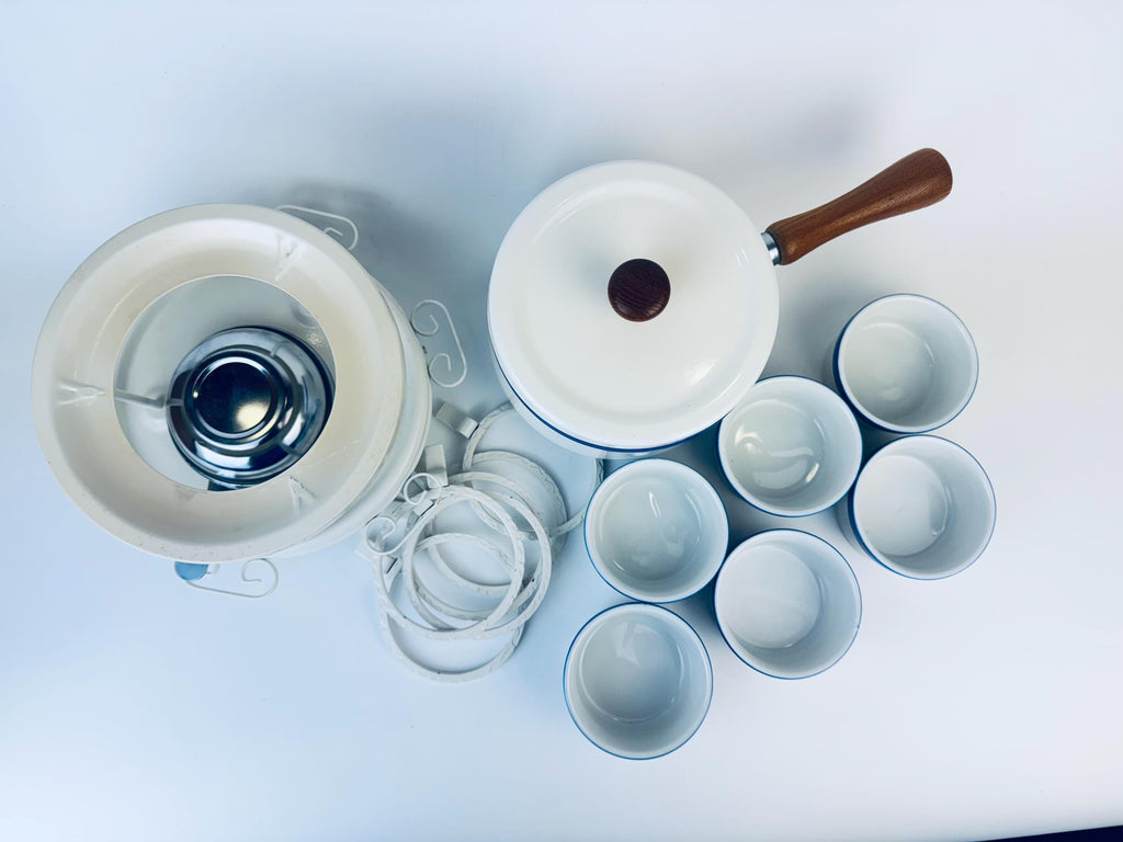 Product image for 'vintage white blue striped lazy susan fondue set' (view bfb3b9)