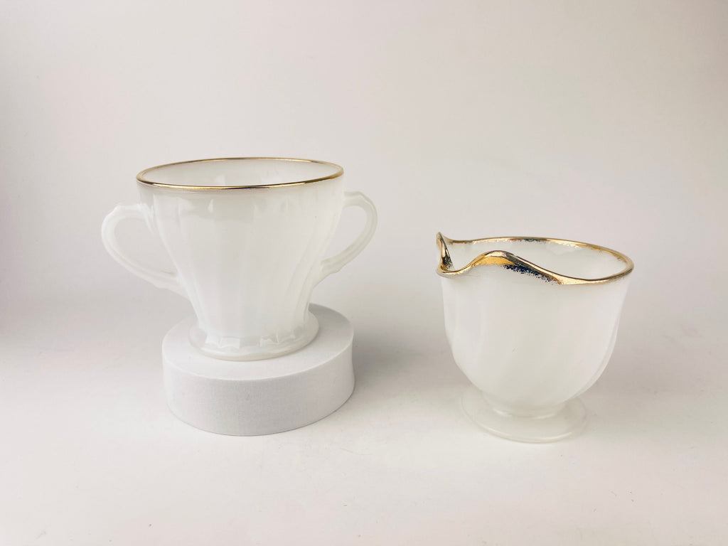 Product image for 'vintage fire king white gold gilt rim milk glass cream sugar bowl made in usa' (view 5298b8)