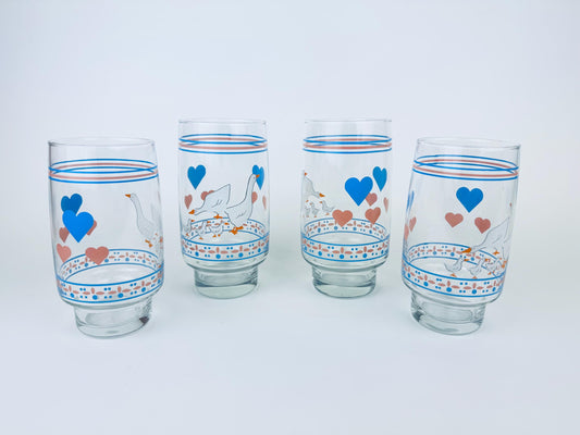 Product image for 'vintage arcopal hearts n geese glasses set of 4 french country charm' (view 38ae6f)