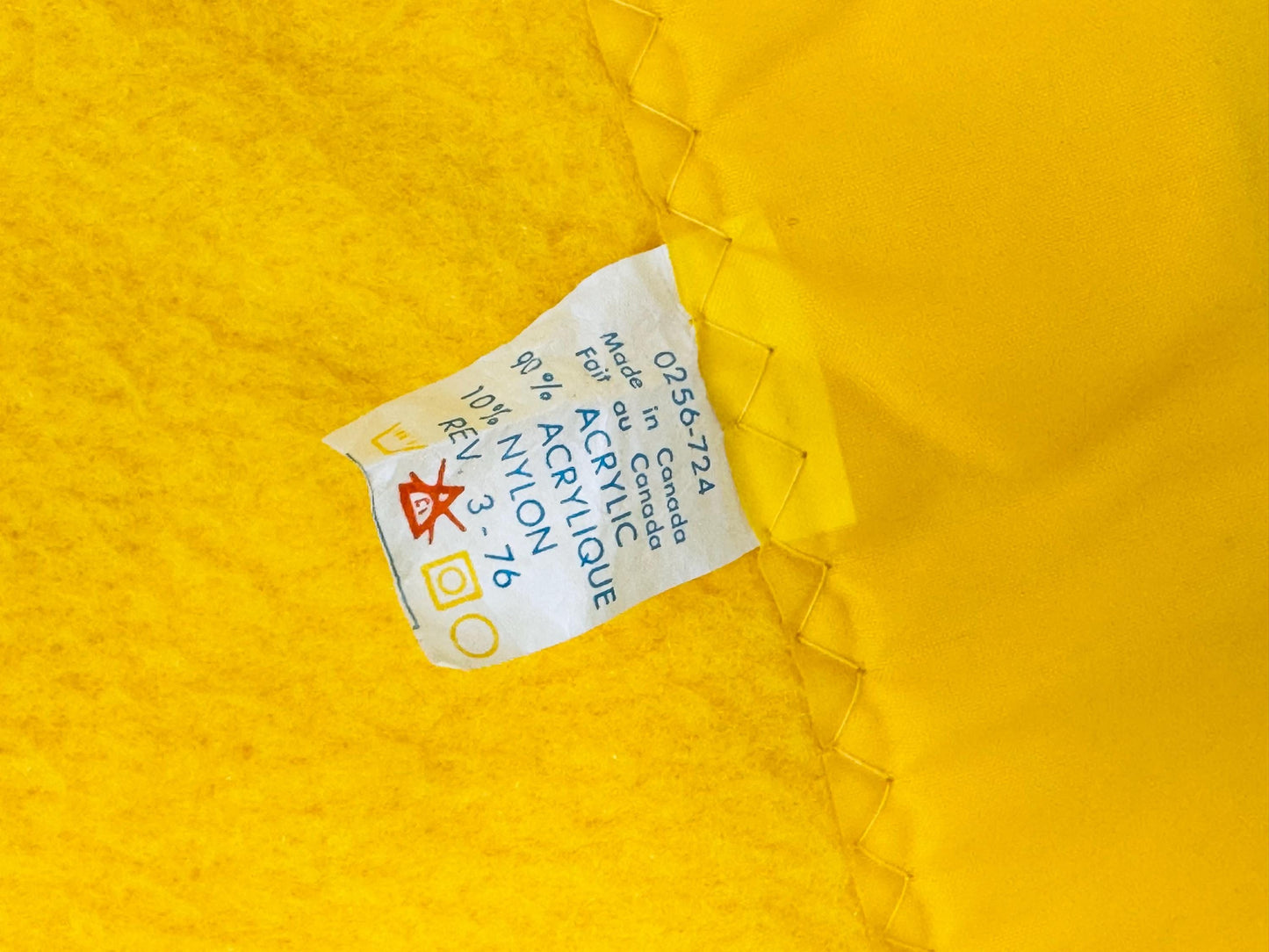 Product image for 'vintage yellow acrylic full blanket 82 x 92 floral eyelet satin ribbon trim made in canada' (view ca1e04)