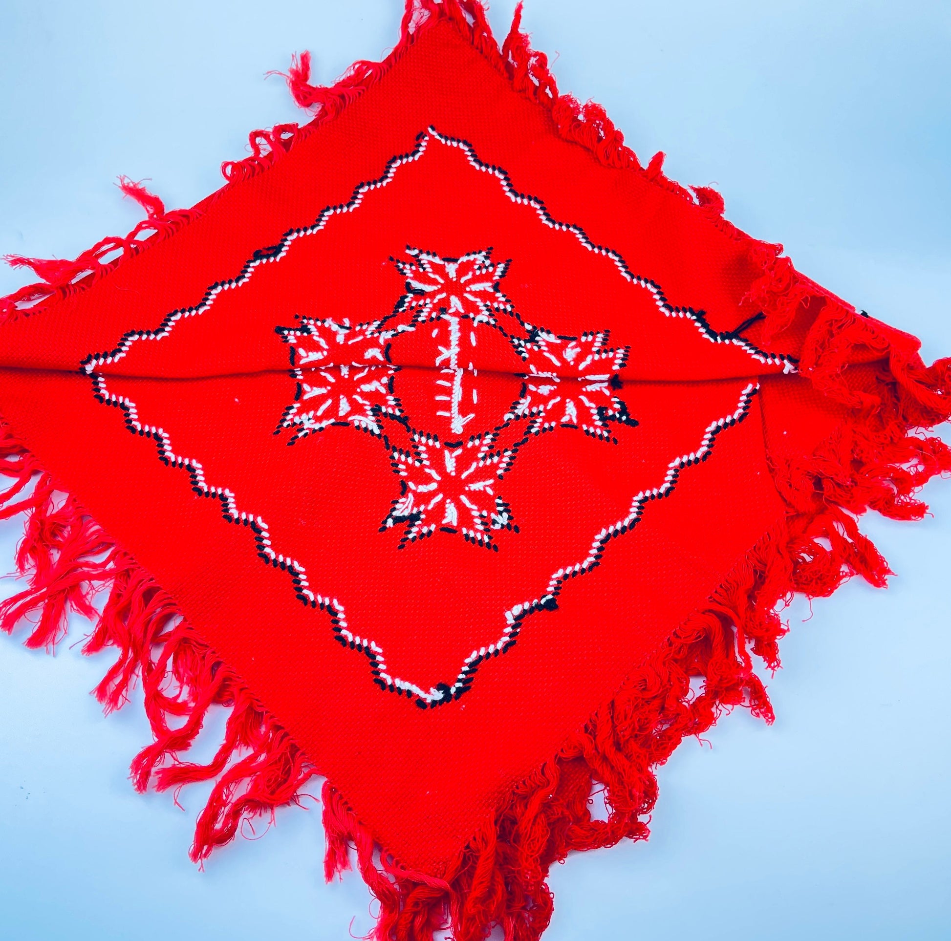 Product image for 'vintage christmas red fringe square table cloth embroidered poinsettia linen 25 x 25' (view 114d8c)