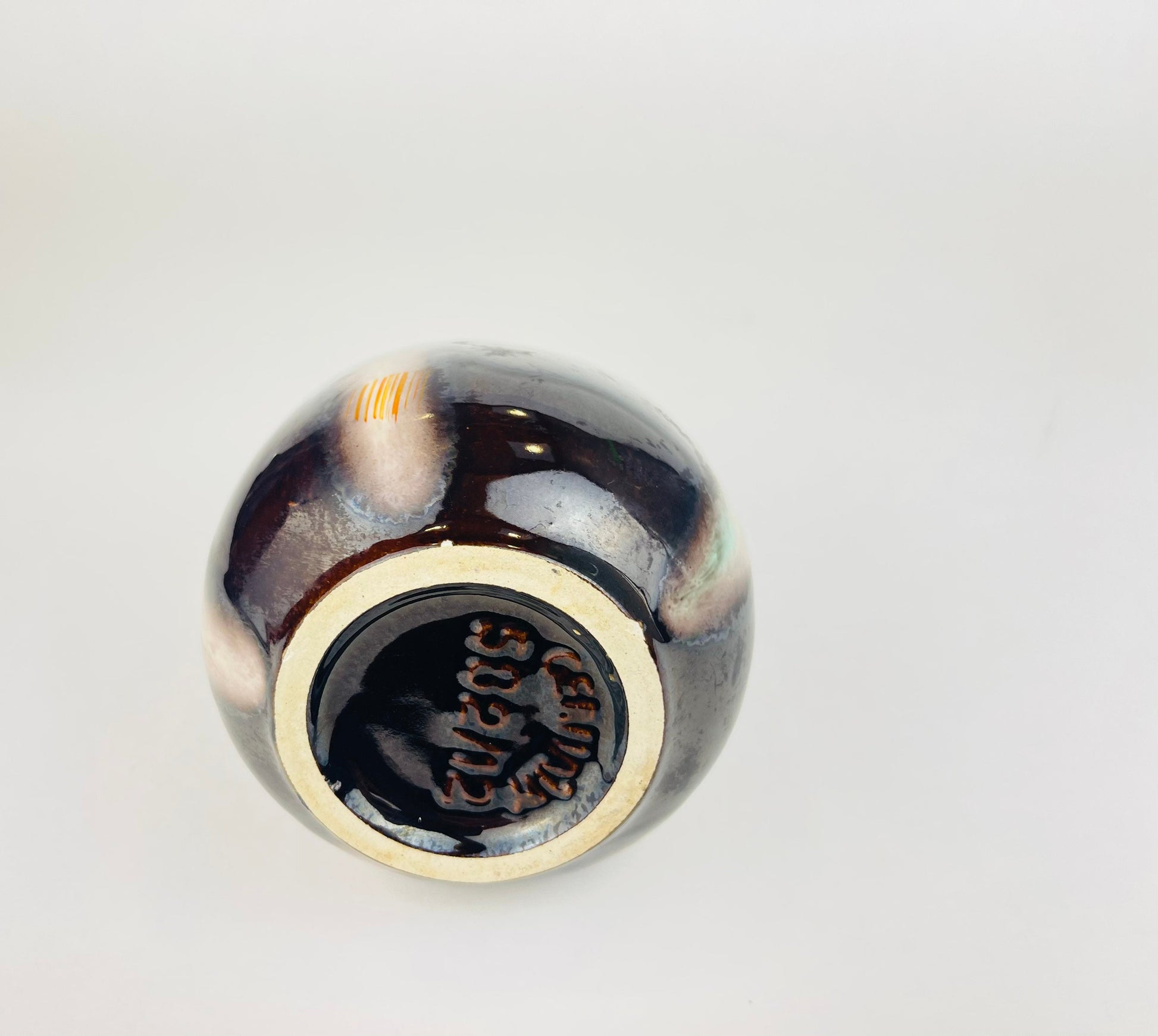 Product image for 'vintage mcm fish mouth pottery vase by jasba teal streak line gold rimmed top model 582 12 made in west germany' (view 116ed3)