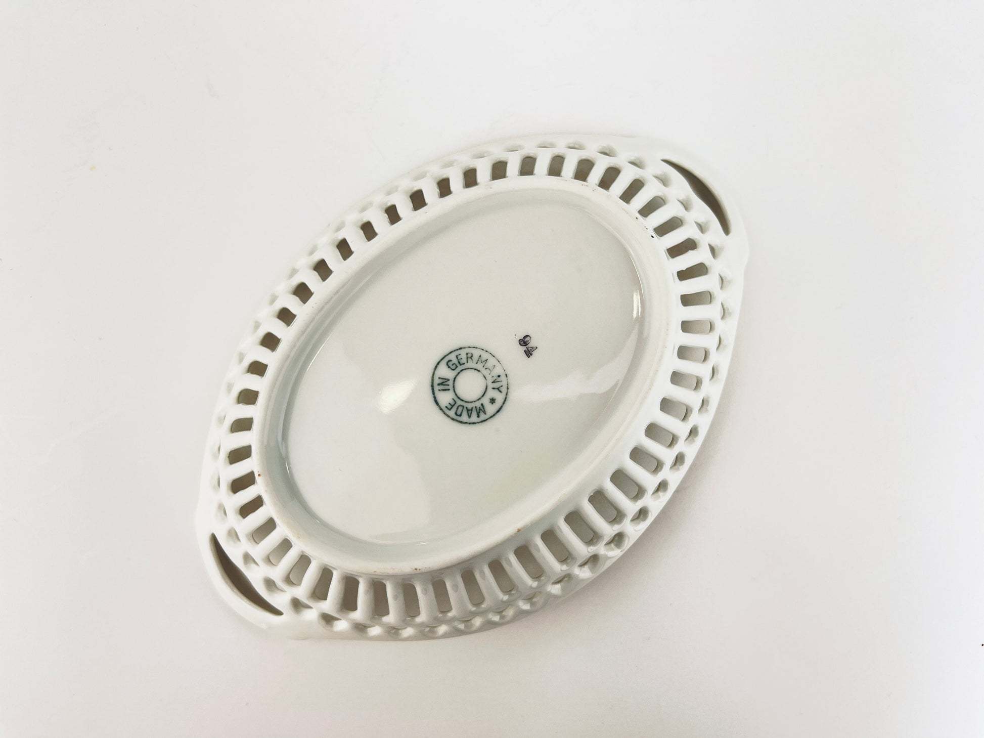 Product image for 'vintage reticulated ceramic dish flower motif pattern with gold rimmed top made in germany' (view 5d9326)