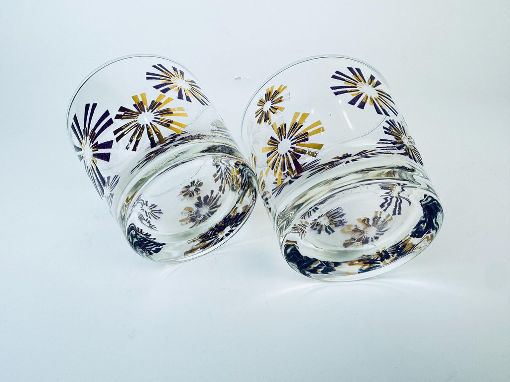Product image for 'vintage libbey gold purple atomic starburst low ball drinking glasses set of two 2' (view a2fed1)