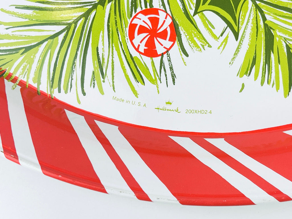 Product image for 'vintage christmas candy cane peppermint candy circular metal tray made in usa by hallmark' (view 0a0c7d)