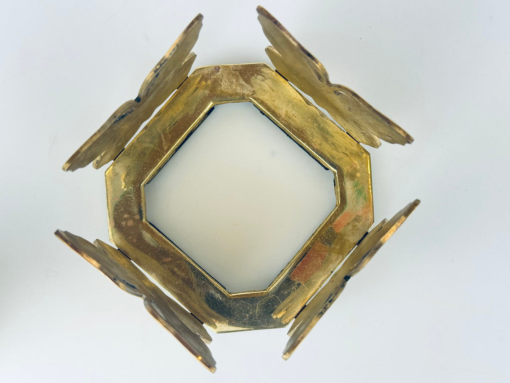 Product image for 'vintage solid brass square butterfly candle crystal ball holder attractive aged metal patina' (view 665791)