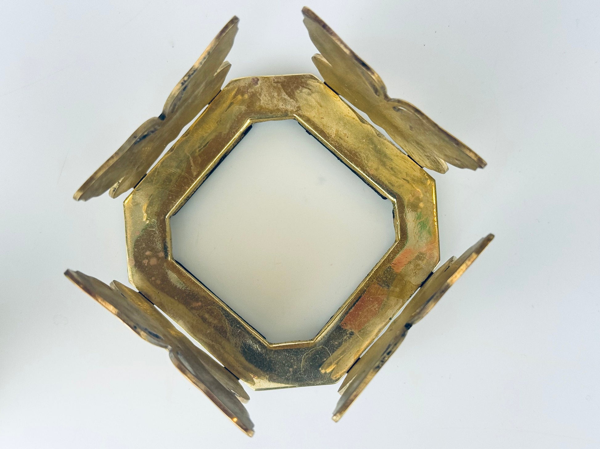 Product image for 'vintage solid brass square butterfly candle crystal ball holder attractive aged metal patina' (view 665791)