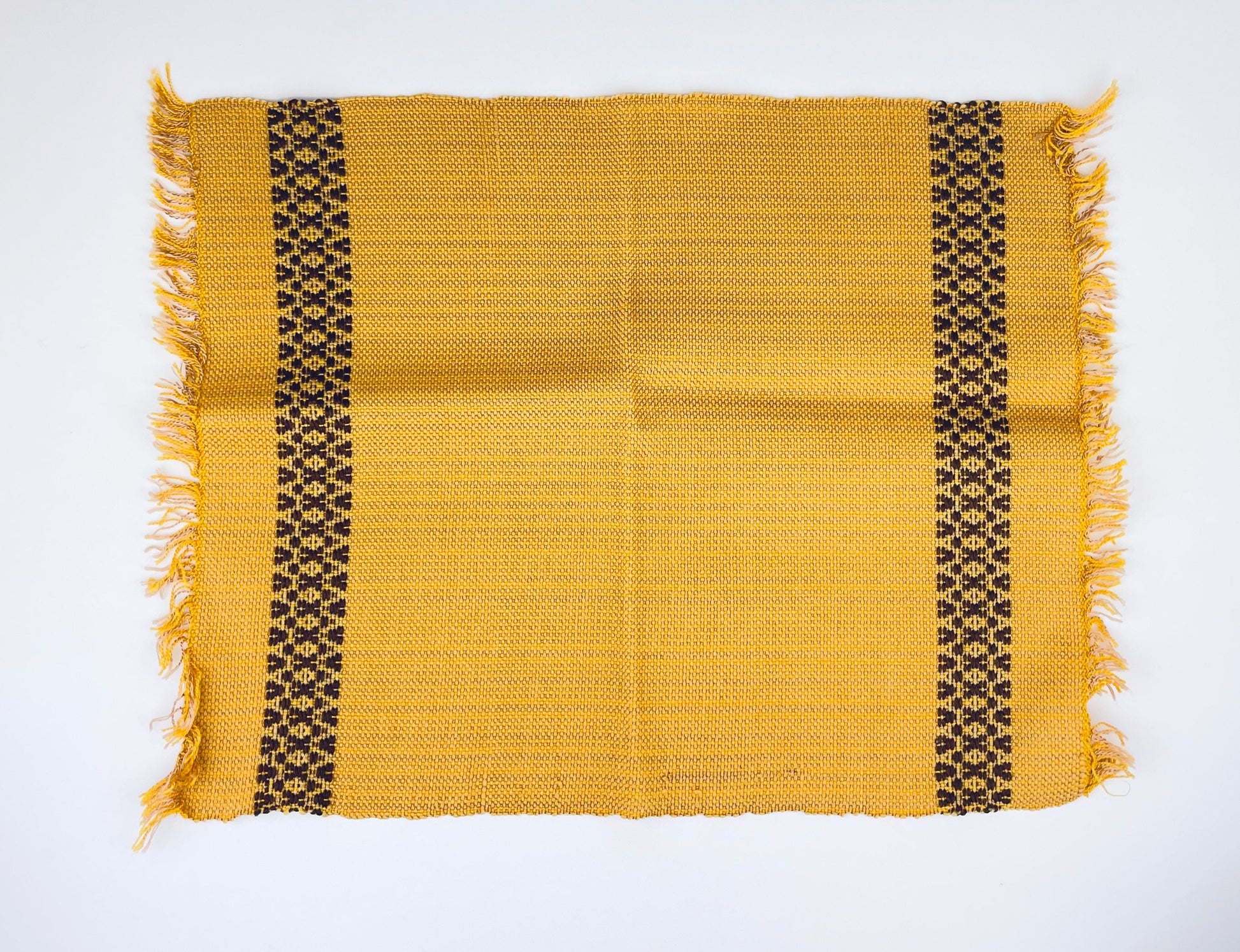 Product image for 'vintage rectangular fringe place mat table linen mustard yellow brown set of four 4' (view 87f29d)