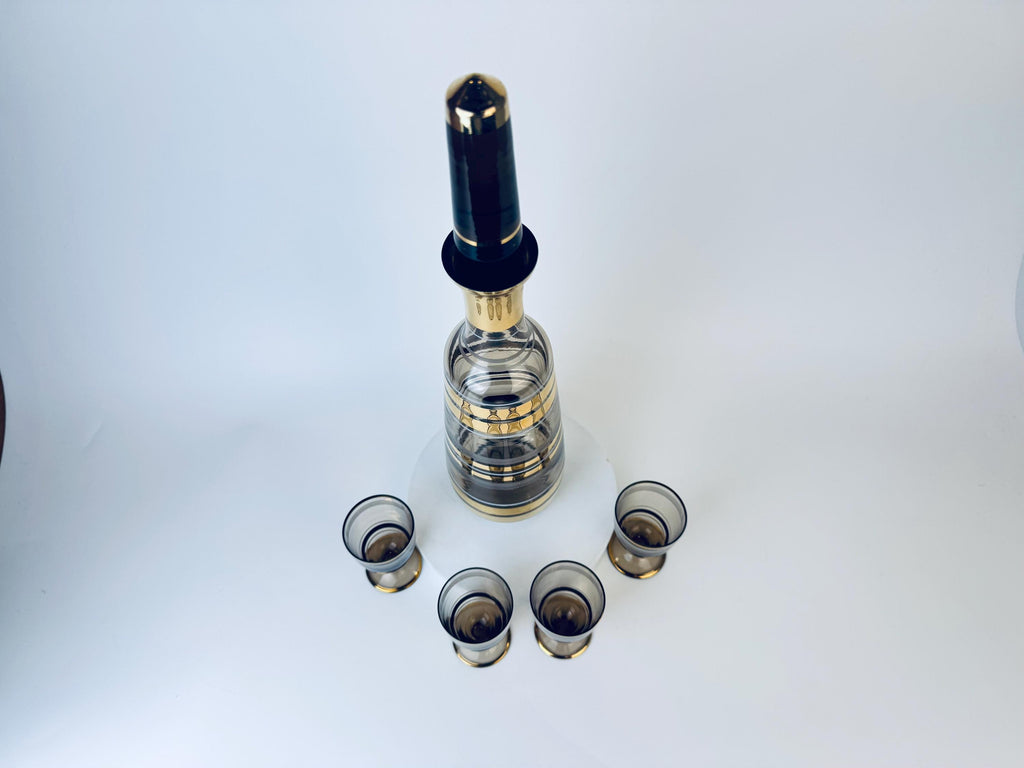 Product image for 'vintage black gold striped barware set glass decanter four 4 small goblet glasses bohemia crystal' (view 7e948c)