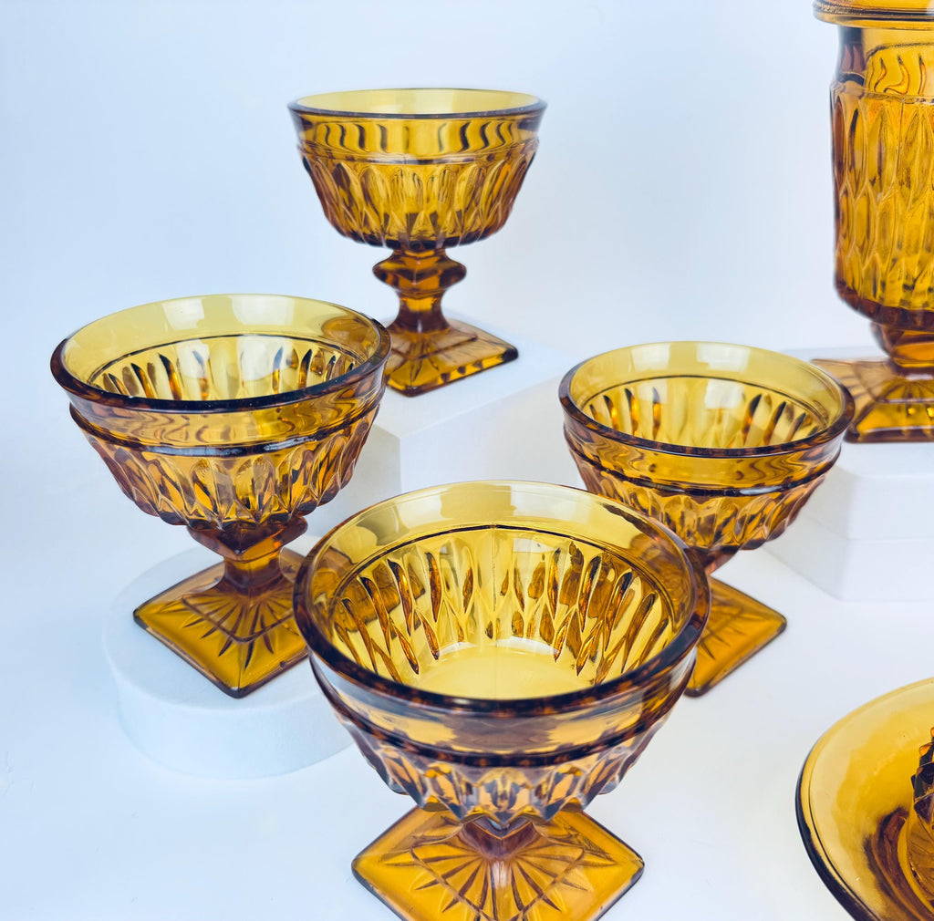 Product image for 'vintage diamond point amber glassware indiana glass company sold separately' (view b0512b)