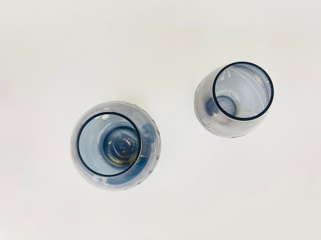 Product image for 'vintage smokey blue etched glass votive candle holder duo mid century elegance' (view 480c8b)