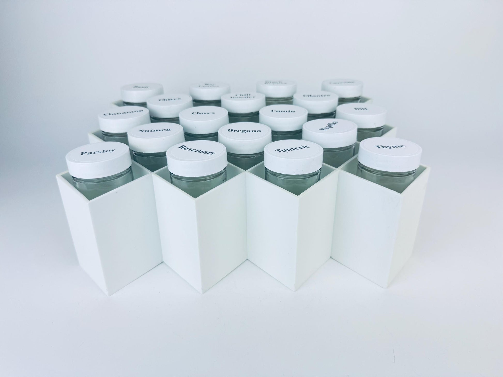 Product image for 'vintage white plastic copco modular wall spice rack designed by lubge randel set of eighteen 18' (view 1f6a8d)