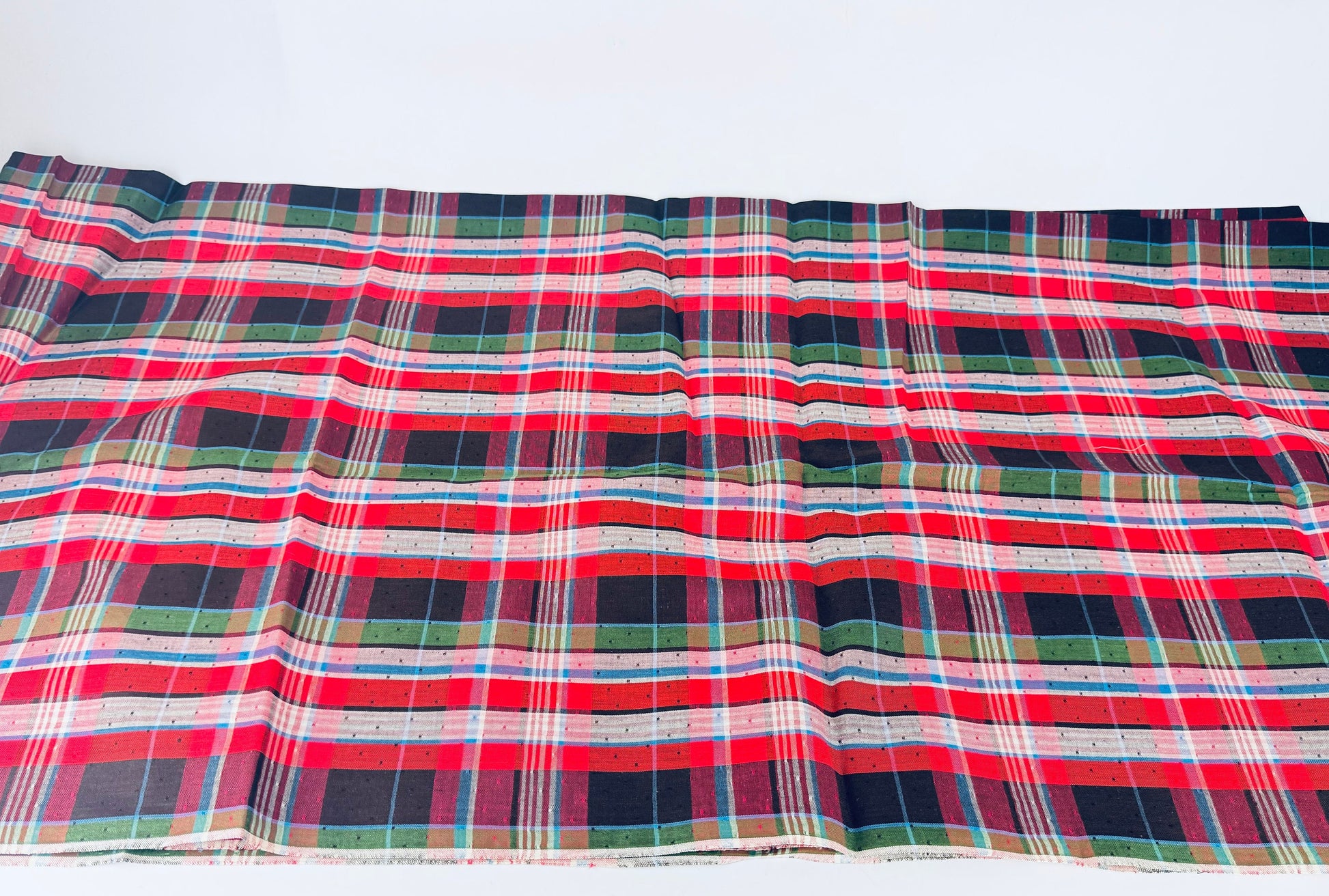 Product image for 'vintage red black plaid square dot polyester fabric 35 x 73' (view 6b92a8)