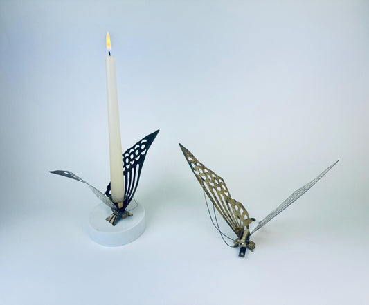 Product image for 'vintage brass butterflies candleholder decor attractive aged metal patina sold separately' (view 028837)