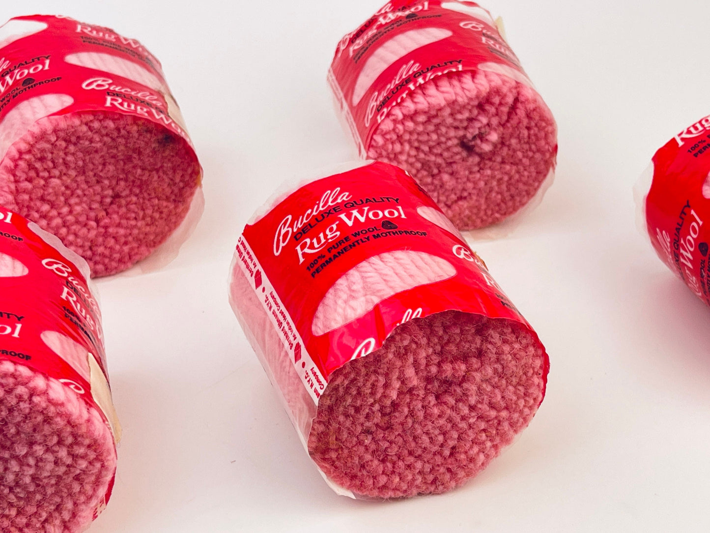 Product image for 'vintage light pink wool rug yarn bucilla deluxe quality 100 pure wool permanently mothproof made in canada individually priced' (view aa2073)