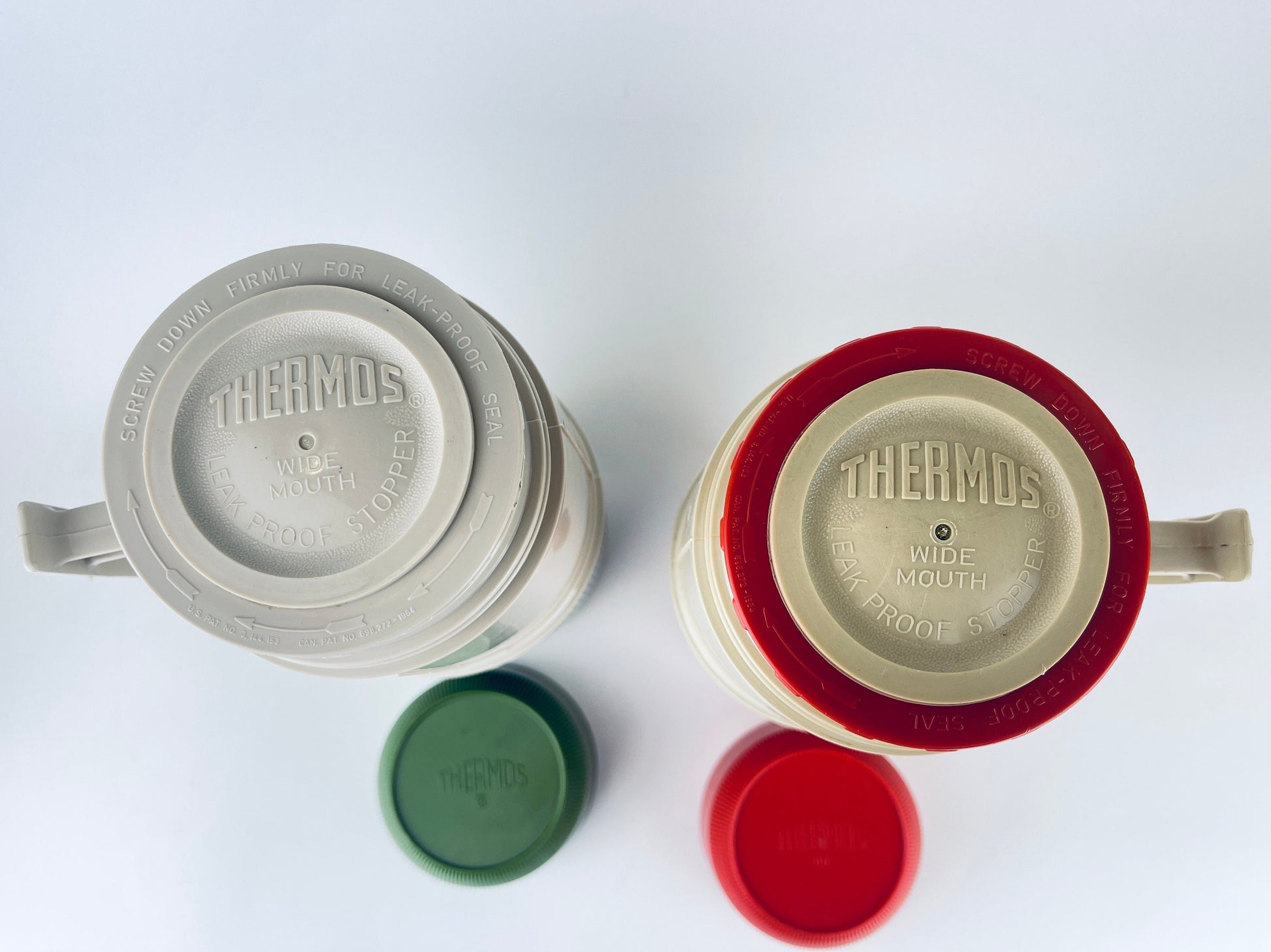 Product image for 'vintage wide mouth plastic thermos insulated vacuum sealed jar camping hiking lunch bag model 6402 red green sold separately' (view 14d4e6)