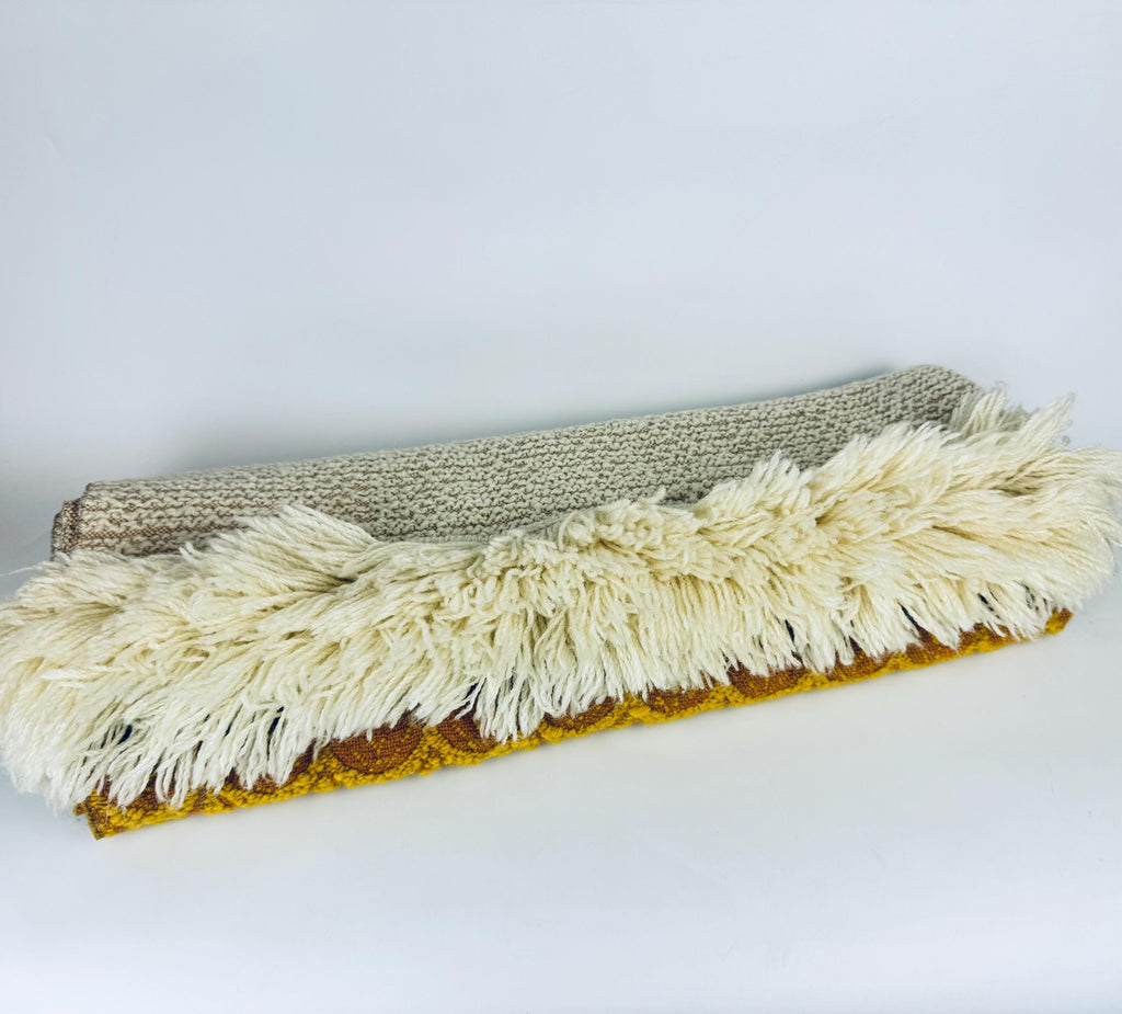 Product image for 'vintage 1970s acrylic rug 50 x72 sculpted loop pile with fringe retro geometric floor rug' (view d0e743)