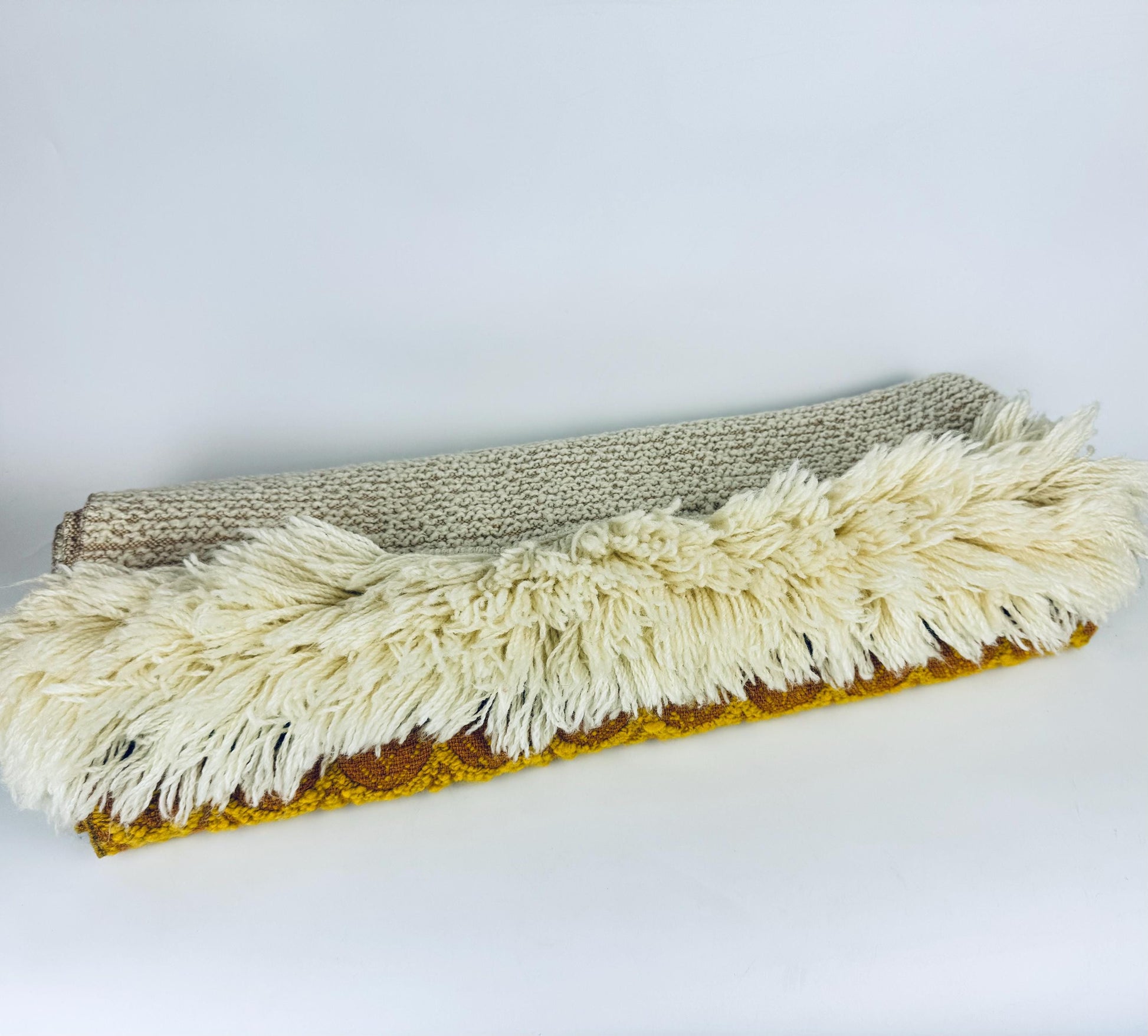 Product image for 'vintage 1970s acrylic rug 50 x72 sculpted loop pile with fringe retro geometric floor rug' (view d0e743)