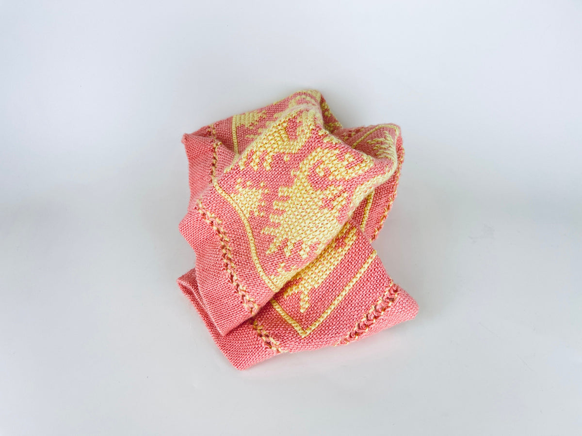 Product image for 'vintage pink yellow hand embroidered rectangular table runner geometric pattern' (view 37644a)