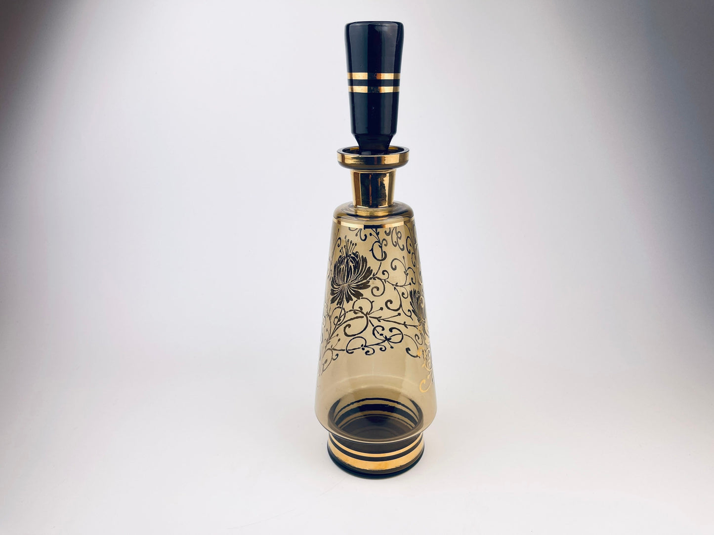 Product image for 'vintage bohemia crystal black gold floral decanter set mid century elegance' (view a06b78)