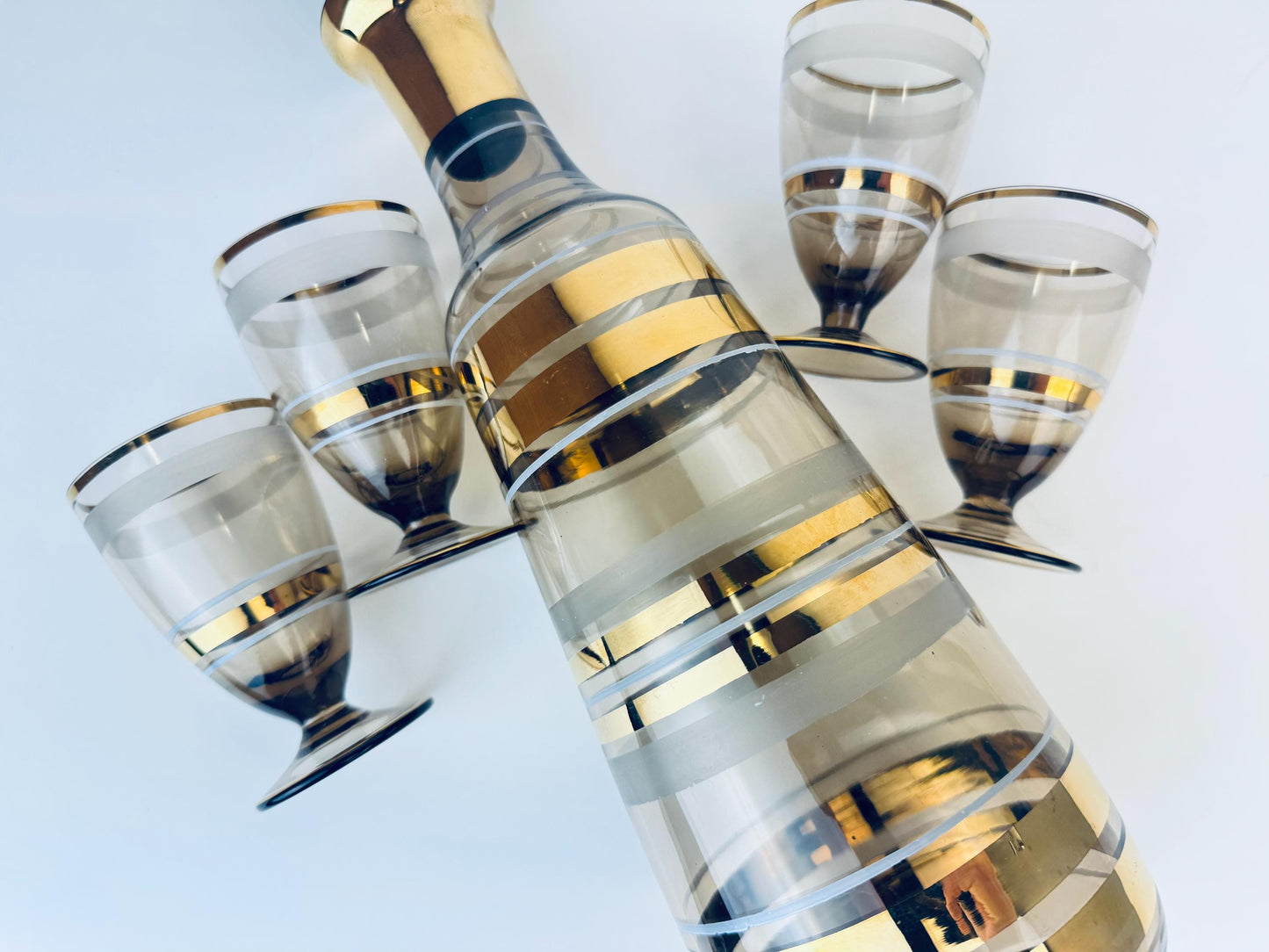 Product image for 'vintage black gold striped barware set glass decanter four 4 small goblet glasses bohemia crystal' (view 917333)