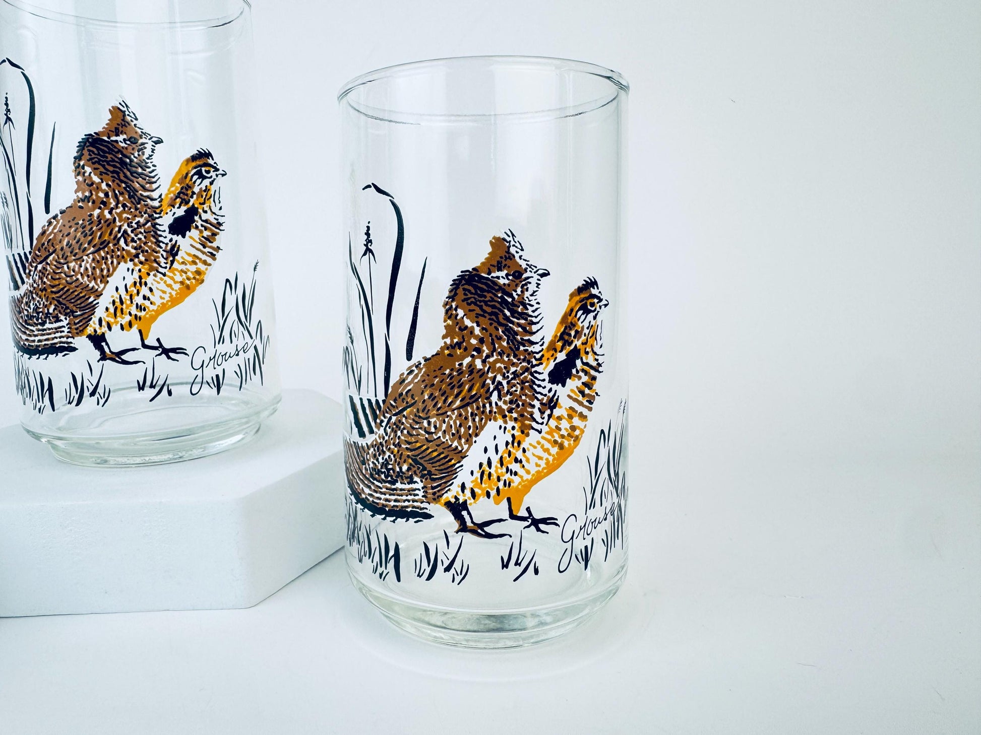 Product image for 'vintage mallard duck grouse drinking glasses mid century wildlife barware set' (view f99c58)