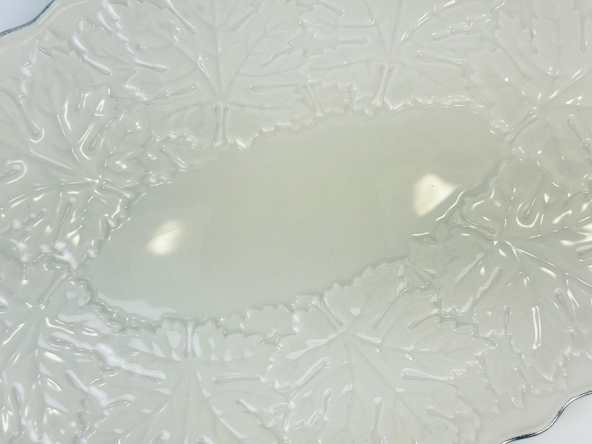Product image for 'vintage lenox oval beige silver crested serving platter embossed maple leaf design made in usa' (view 34aea3)