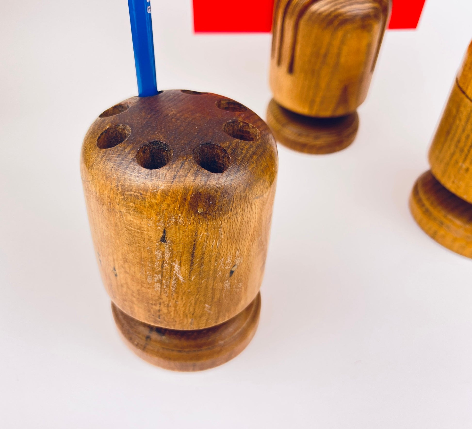 Product image for 'vintage 1970s wood desk organizer set pencil paperclip letter holders' (view b9456e)