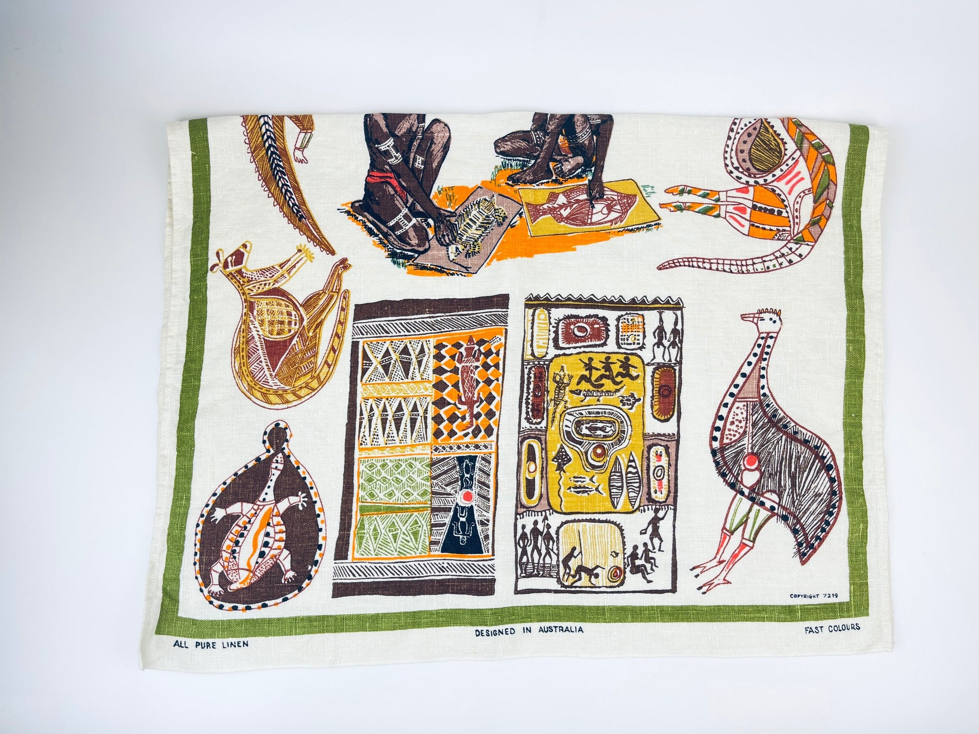 Product image for 'vintage australian aboriginal paintings carvings tea towel all pure linen statement towel australian souvenir designed in australia' (view 8c60b1)