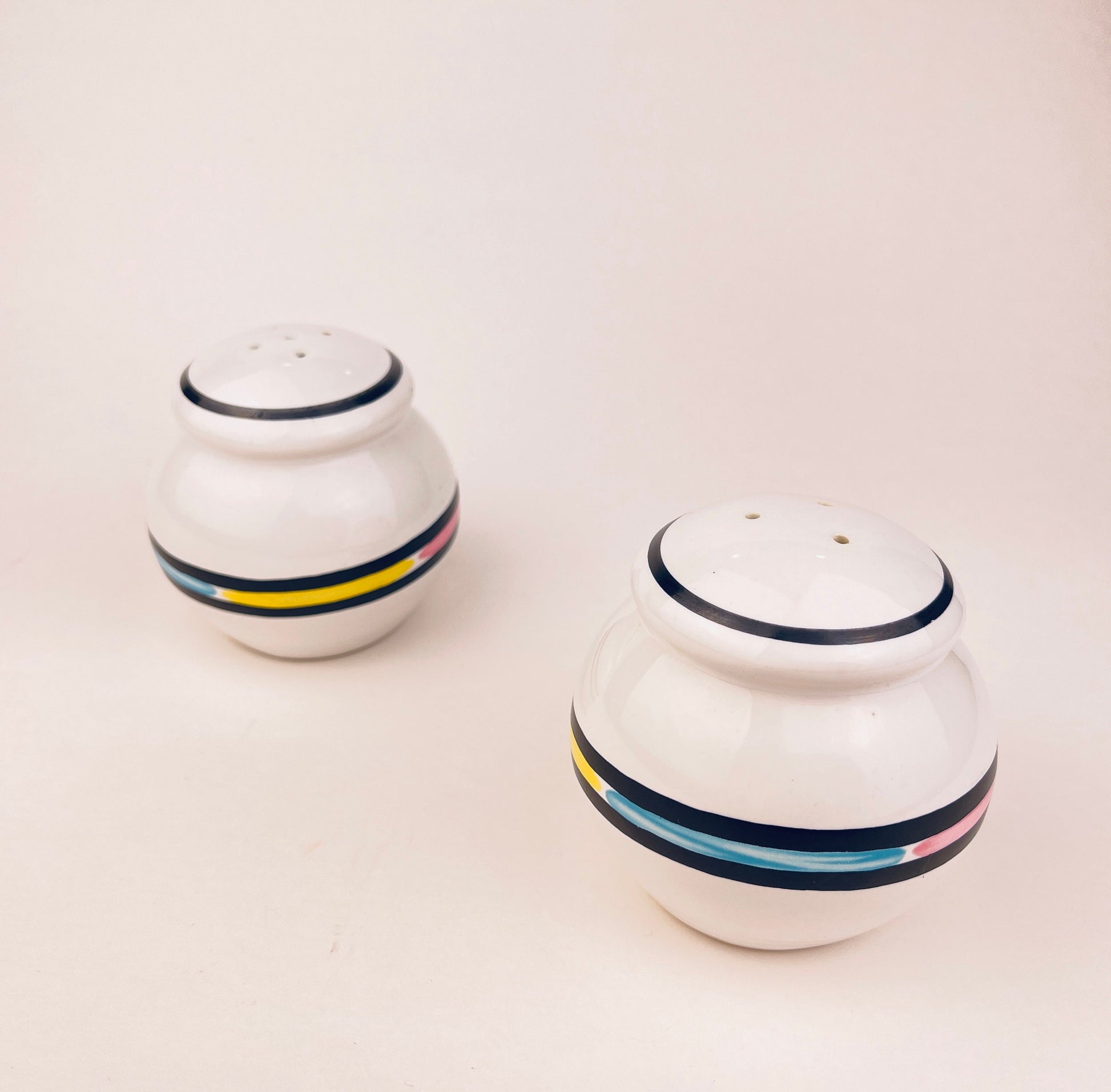 Product image for 'vintage 80s style pastel striped ceramic salt pepper shakers' (view 606745)