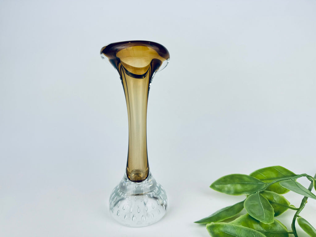 Product image for 'vintage aseda bo borgstrom bud vase hand blown brown clear controlled bubble base' (view 94e856)