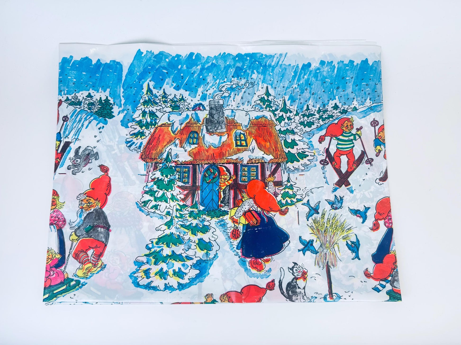 Product image for 'vintage whimsical winter wonderland plastic table cloth nordic folklore christmas kids table' (view ede43a)