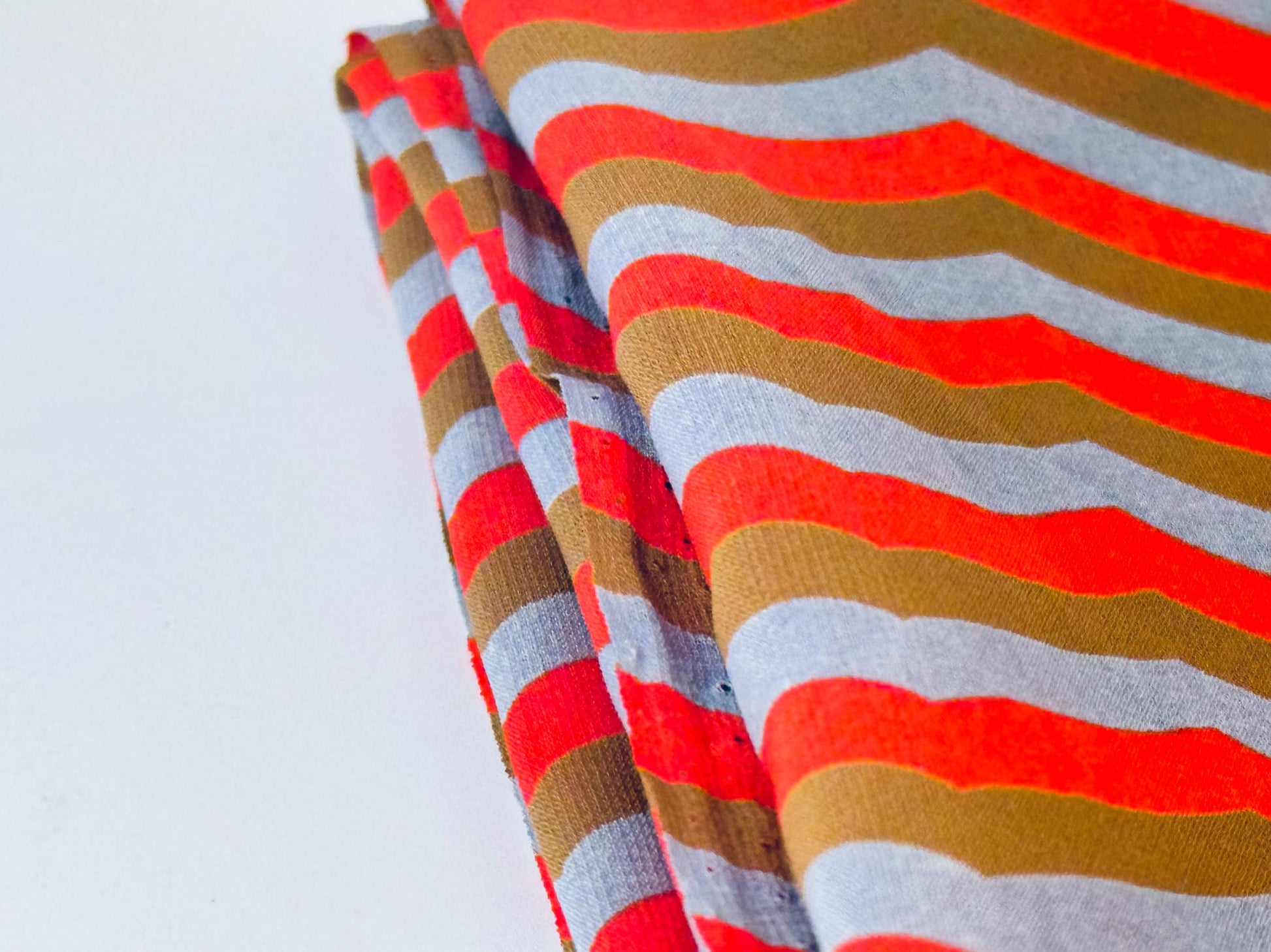 Product image for 'vintage orange brown grey semi sheer chevron print polyester fabric 45 x 62' (view 9a43a2)