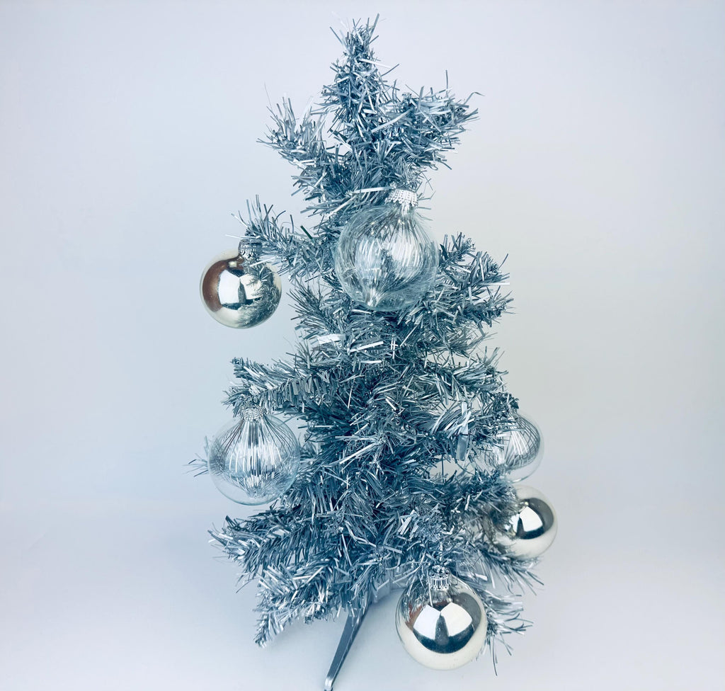 Product image for 'vintage silver clear silver tinsel glass christmas tree ornaments set of six 6 made in west germany' (view 7226d9)