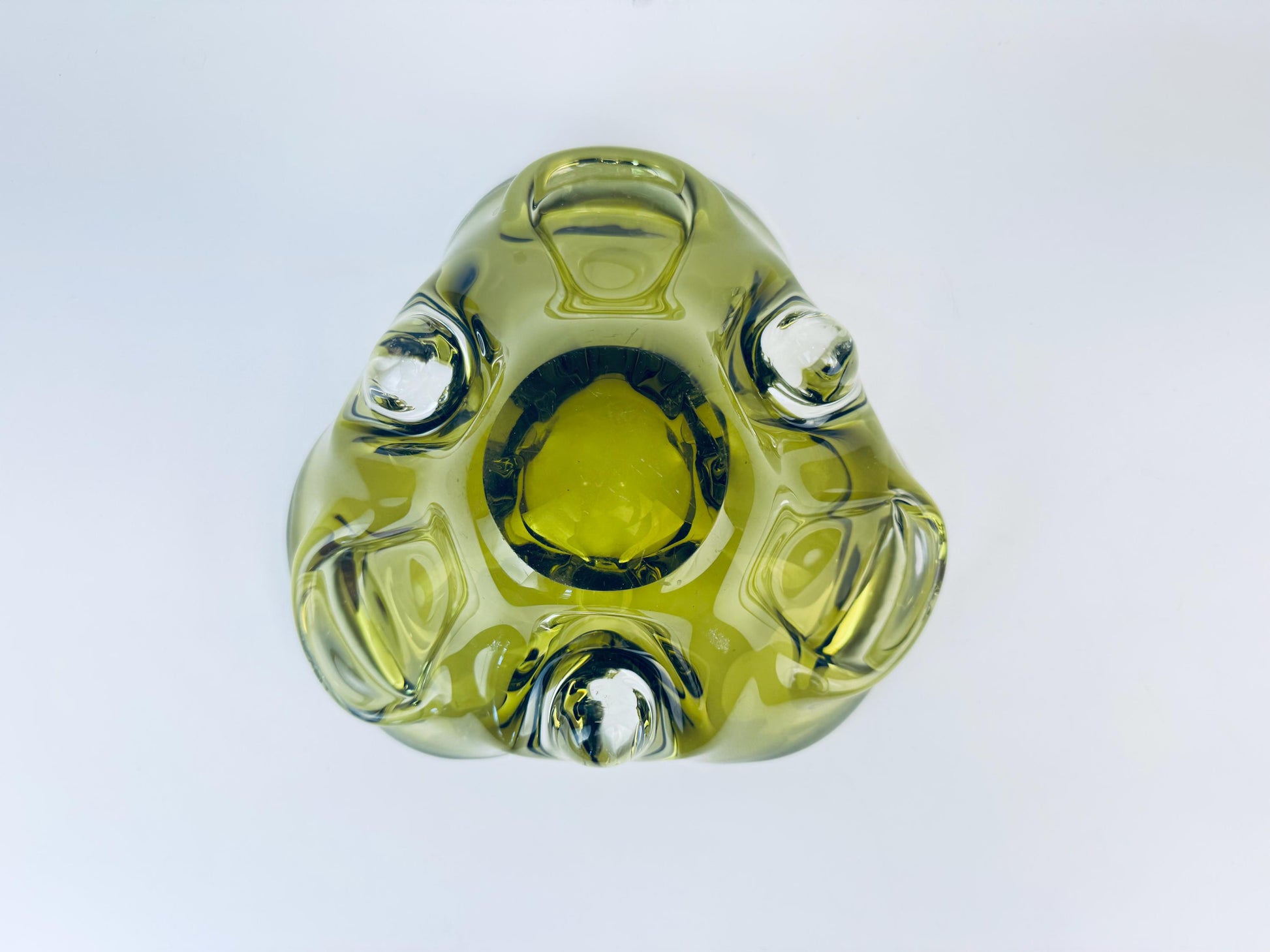 Product image for 'vintage olive green chalet glass ashtray bowl made in canada' (view a71a5a)