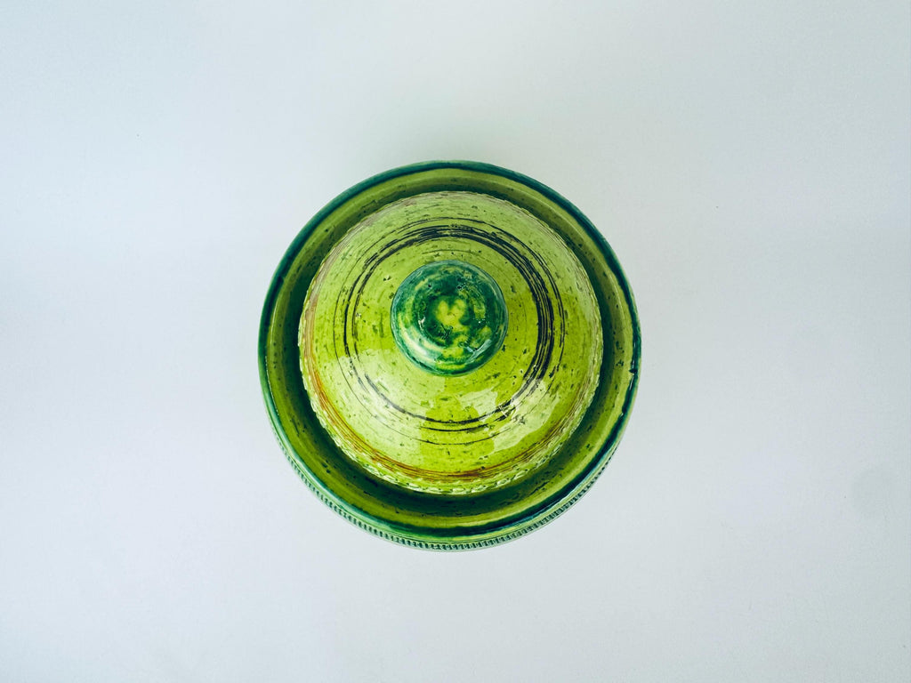 Product image for 'vintage rare aldo londi bitossi green sgraffito lidded jar made in italy' (view af553b)