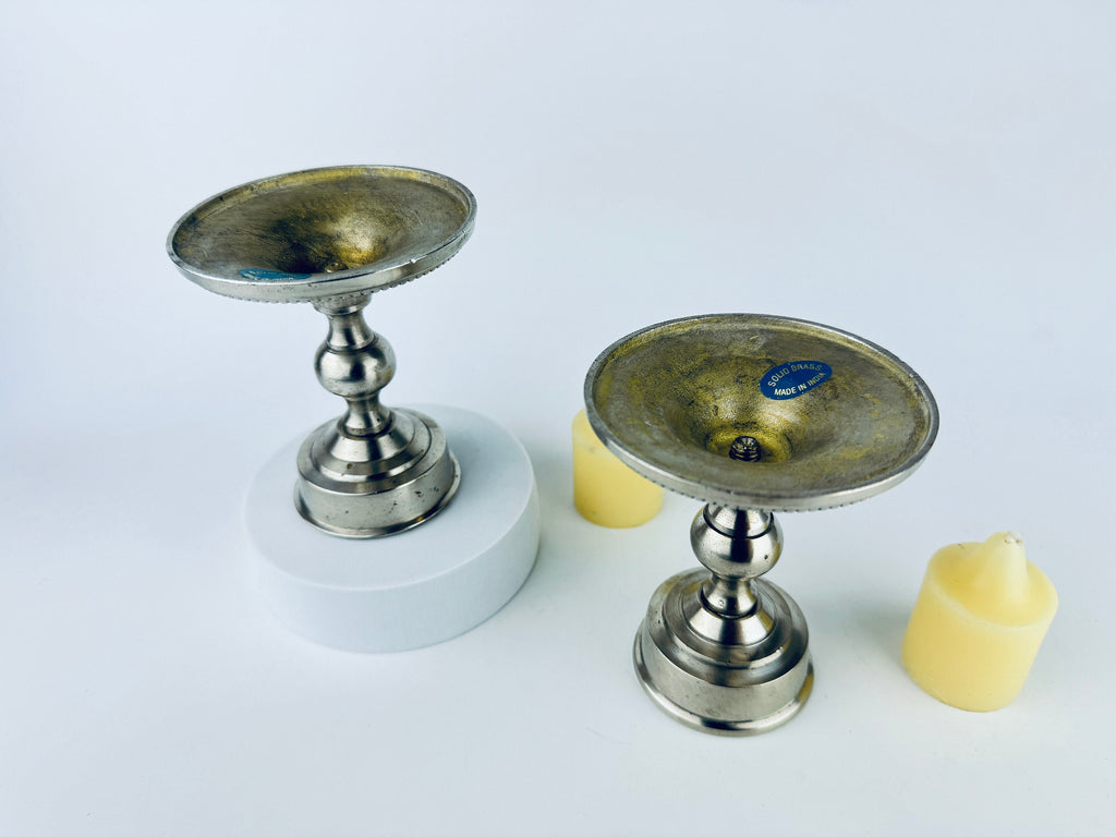 Product image for 'vintage silver solid brass votive candle holders set of two 2 made in india' (view e39509)