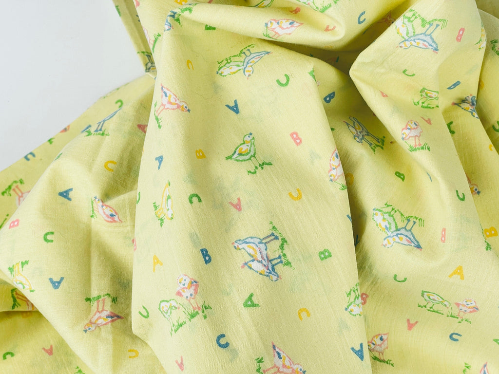 Product image for 'vintage pale yellow cute abc bird nursery children fabric 44 x 69' (view aacbe4)