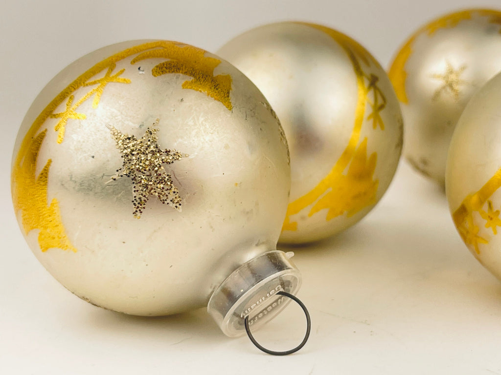 Product image for 'vintage hand painted tree star silver gold glass christmas tree ornaments set of six 6 made in west germany' (view f376eb)