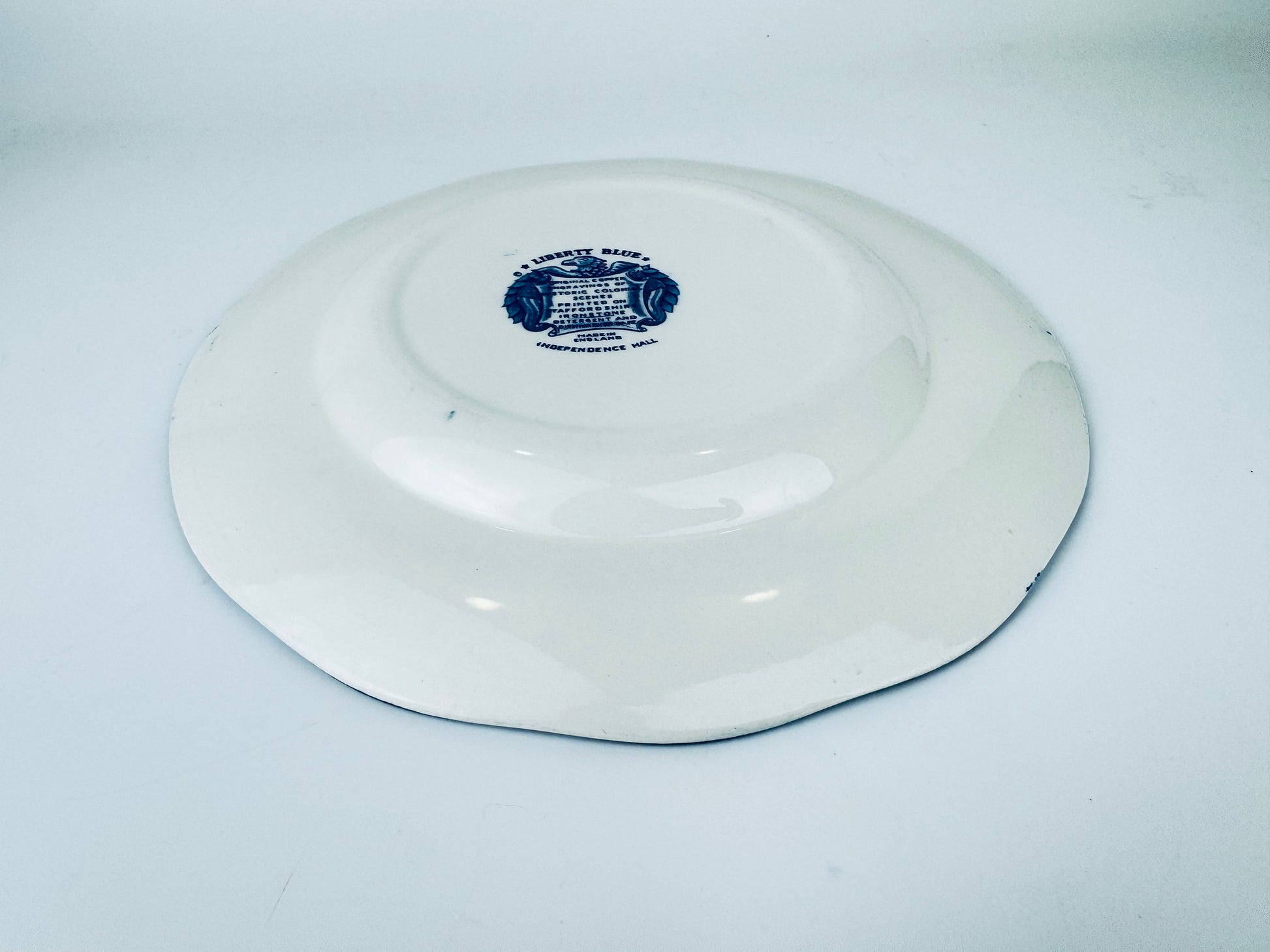 Product image for 'vintage liberty blue staffordshire ironstone 9 75 replacement plates independence hall pattern made in england sold individually' (view 557a24)