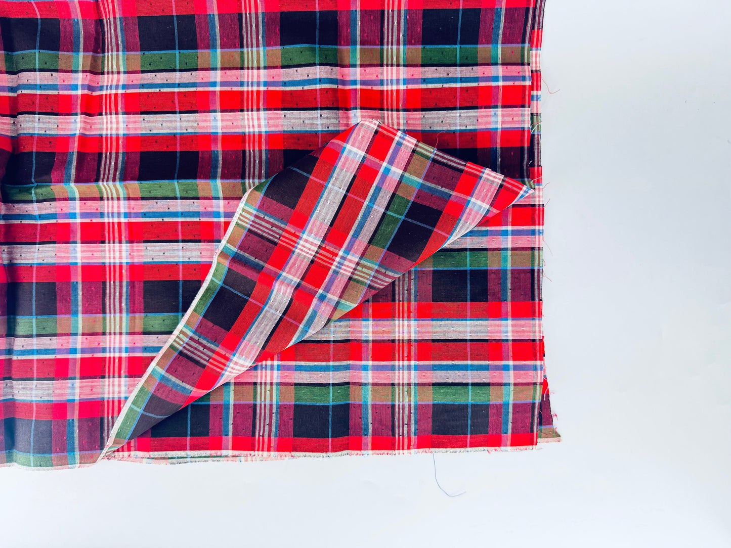 Product image for 'vintage red black plaid square dot polyester fabric 35 x 73' (view e6be89)