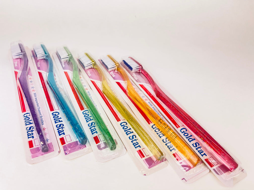 Product image for 'vintage gold star tooth brush new with imported dupont bristles soft medium set of six 6 sets sold separately' (view 3636cd)