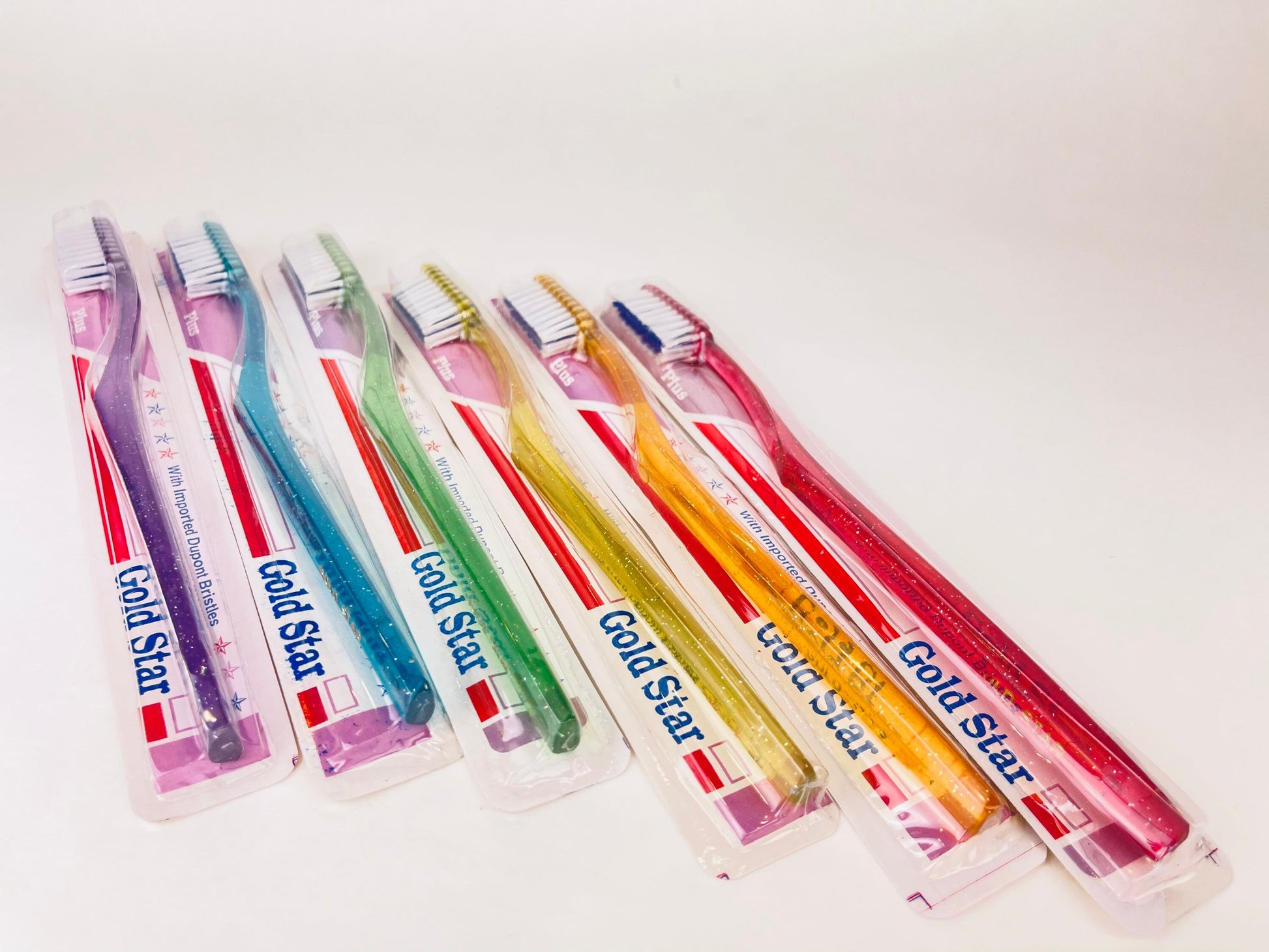 Product image for 'vintage gold star tooth brush new with imported dupont bristles soft medium set of six 6 sets sold separately' (view 3636cd)