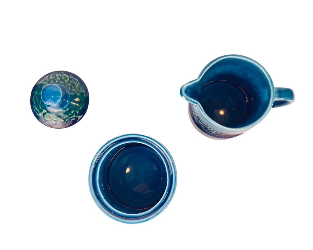 Product image for 'vintage japanese drip glaze cream sugar set blue green ceramic elegance' (view dc7256)