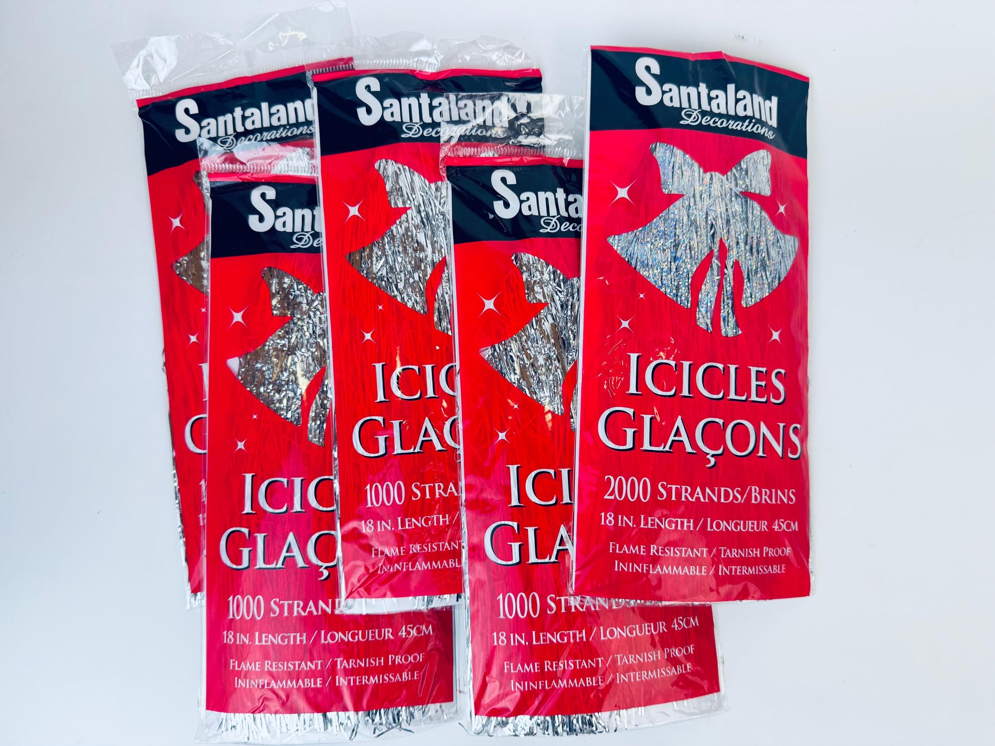 Product image for 'vintage flameproof silver christmas tree icicles tinsel strands new old stock nos packages sold separately' (view 5d6007)