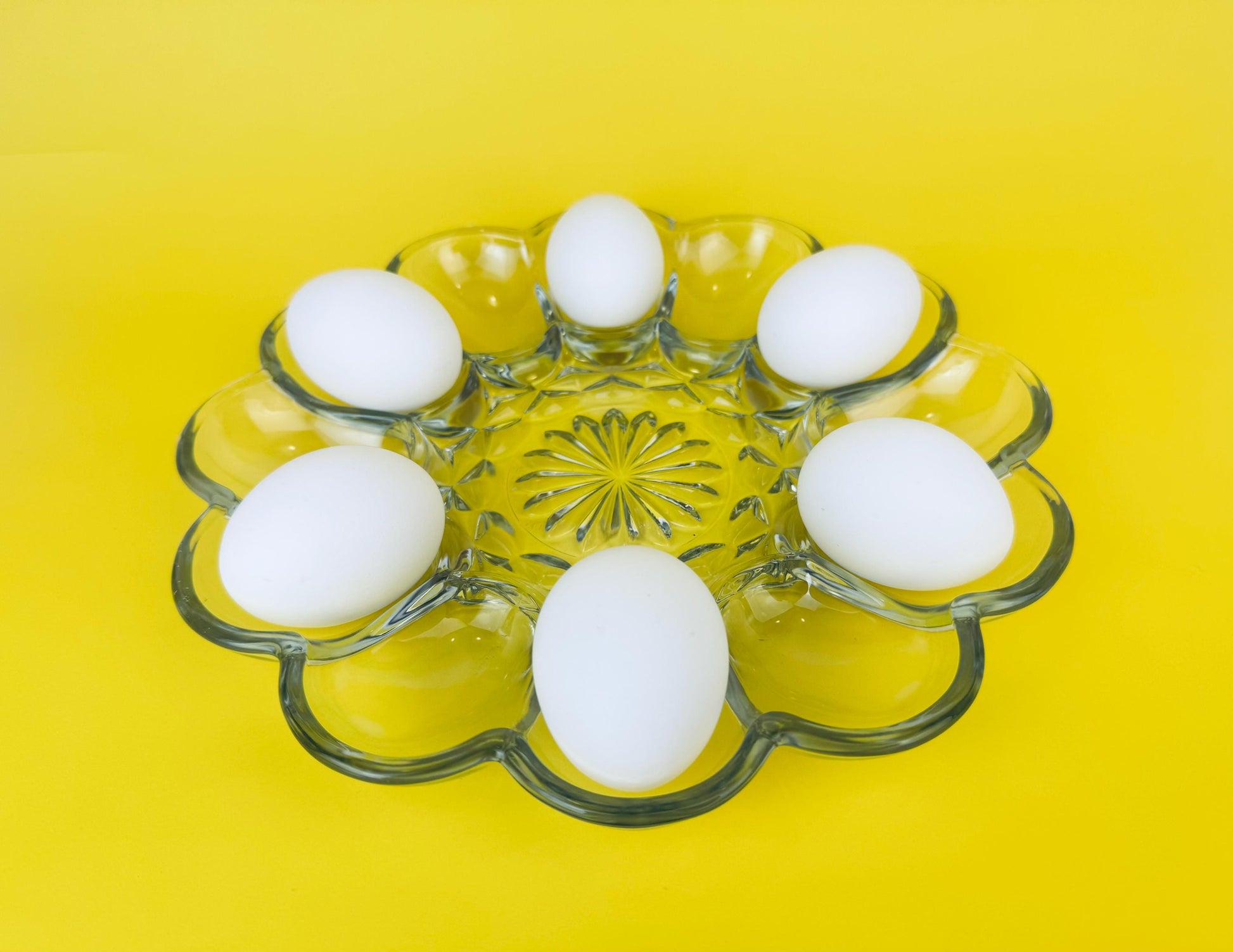 Product image for 'vintage anchor hocking clear glass devilled egg plate holds dozen 12 eggs' (view d9c69c)